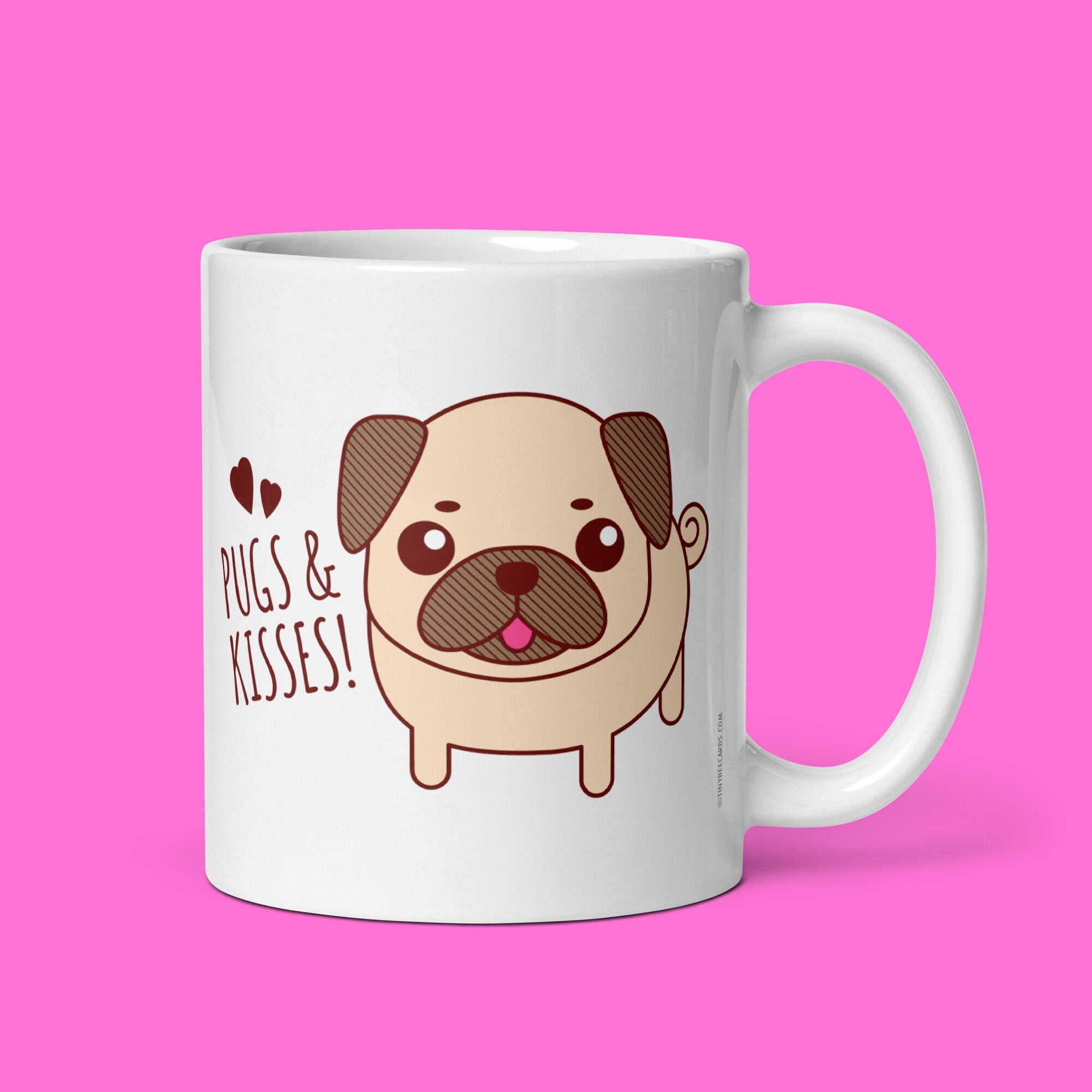 Funny Pug Mug "Pugs & Kisses" - Pug gifts, funny coffee mug, gift for pug owner, funny puns, dog lovers, cute mug, quotes and sayings mug