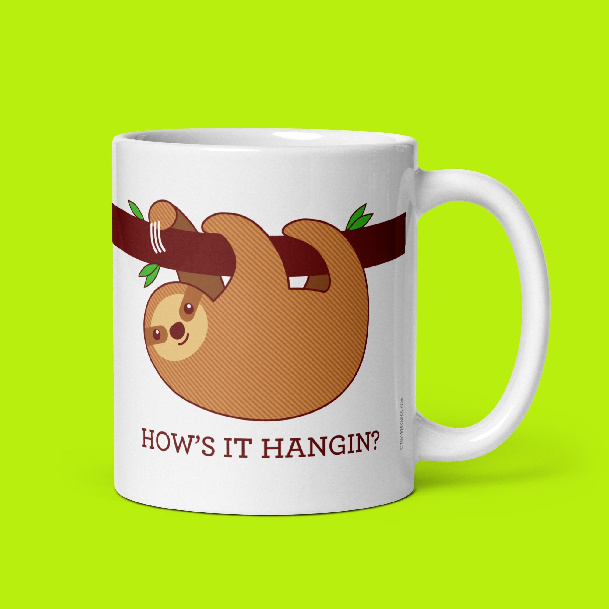 Funny Sloth Mug "How's It Hangin?" - funny coffee mug gift, funny puns, gift for friend, office gift, cute coffee mugs, sloth lover gifts