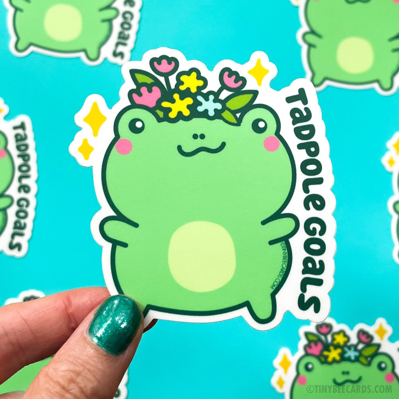 Frog Sticker "Tadpole Goals" - cute frog vinyl sticker, cottagecore decal, funny frog goblincore illustration, laptop sticker, cute gift