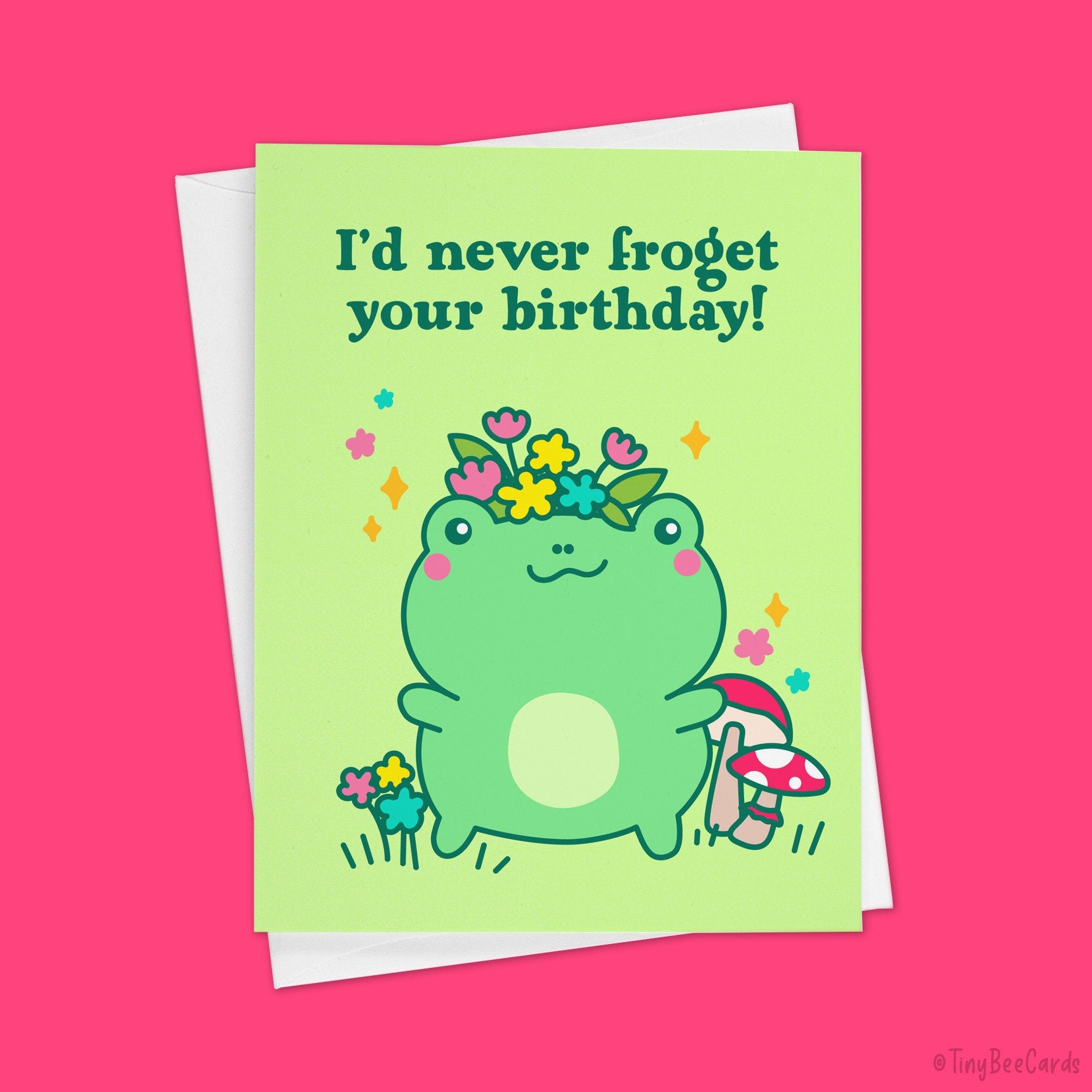 Frog Birthday Card "Never Froget Your Birthday" - funny birthday card, toad pun, cute birthday card for friend, cottagecore, fantasy forest