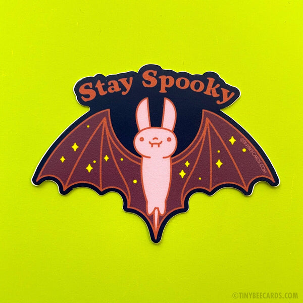 Cute Bat Vinyl Sticker "Stay Spooky" - kawaii bat halloween decal, laptop water bottle sticker, goth gift, spooky season decor, night stars
