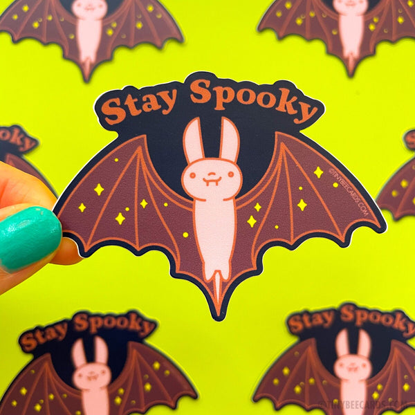Cute Bat Vinyl Sticker "Stay Spooky" - kawaii bat halloween decal, laptop water bottle sticker, goth gift, spooky season decor, night stars