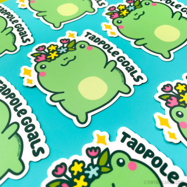 Frog Sticker "Tadpole Goals" - cute frog vinyl sticker, cottagecore decal, funny frog goblincore illustration, laptop sticker, cute gift