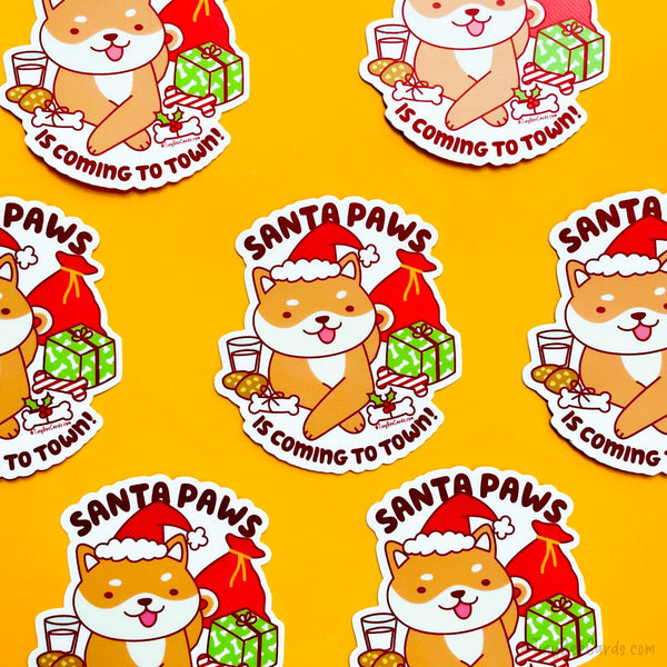 Christmas Dog Vinyl Sticker - Santa Paws is Coming to Town!