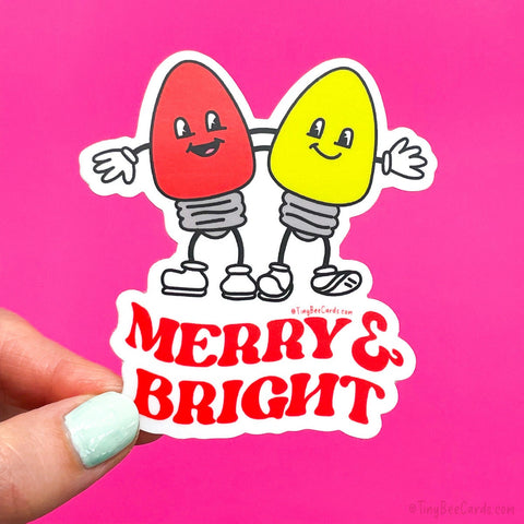 Retro Christmas Lights Vinyl Sticker - Merry and Bright