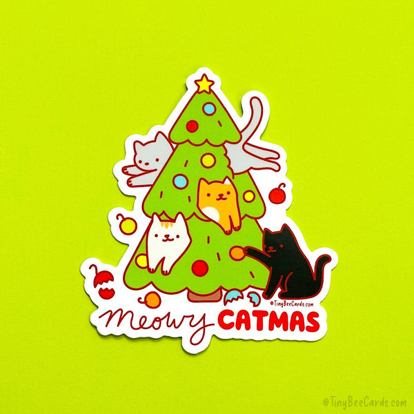 Cats Christmas Tree Vinyl Sticker - Meowy Catmas
