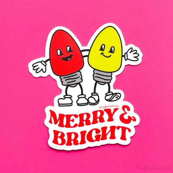 Retro Christmas Lights Vinyl Sticker - Merry and Bright