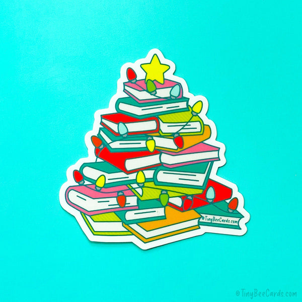 Book Christmas Tree Vinyl Sticker - Bookworms and book lovers holiday decal