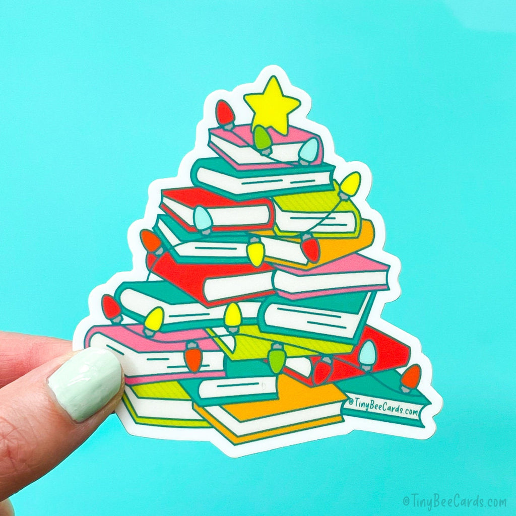 Book Christmas Tree Vinyl Sticker – TinyBeeCards