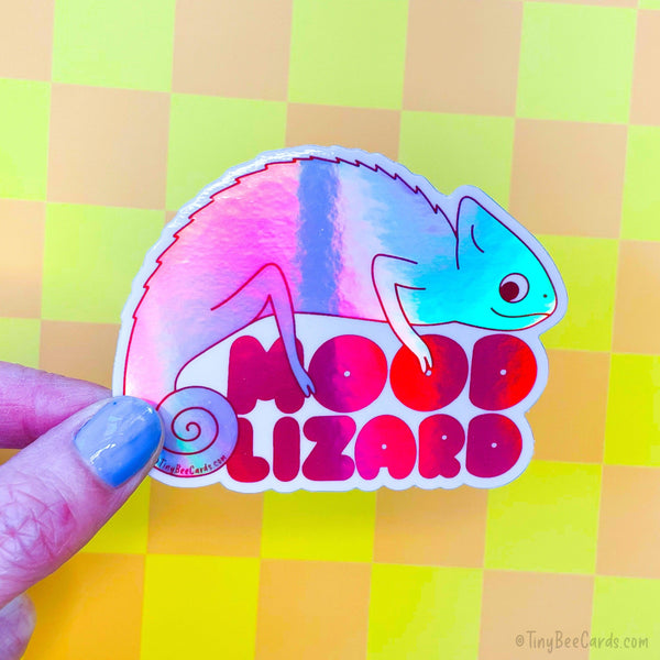 Chameleon Sticker "Mood Lizard" - rainbow holographic vinyl sticker, dishwasher safe water bottle decal