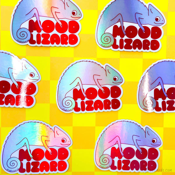 Chameleon Sticker "Mood Lizard" - rainbow holographic vinyl sticker, dishwasher safe water bottle decal