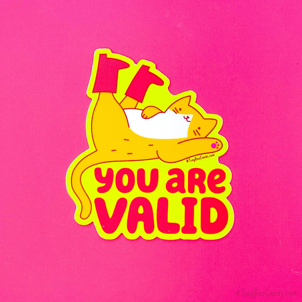 Self Love Cat Sticker "You Are Valid" - mental health sticker, orange cat, validating cat lover gift