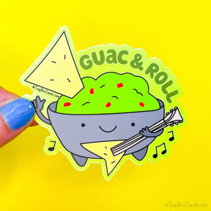 Guac & Roll Vinyl Sticker - guacamole sticker, rock n roll music, water bottle laptop notebook decal