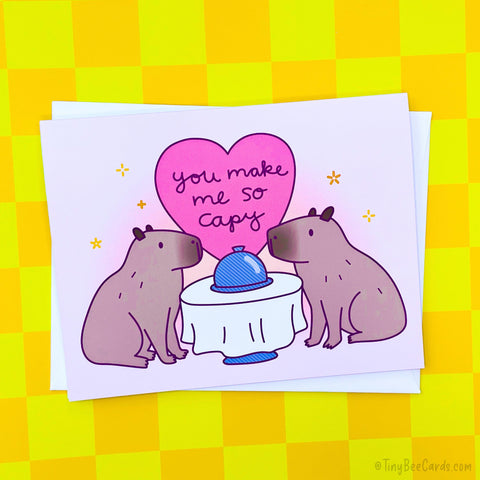 Capybara Anniversary and Love Card "You Make Me So Capy" - For Boyfriend, Girlfriend, Husband or Wife