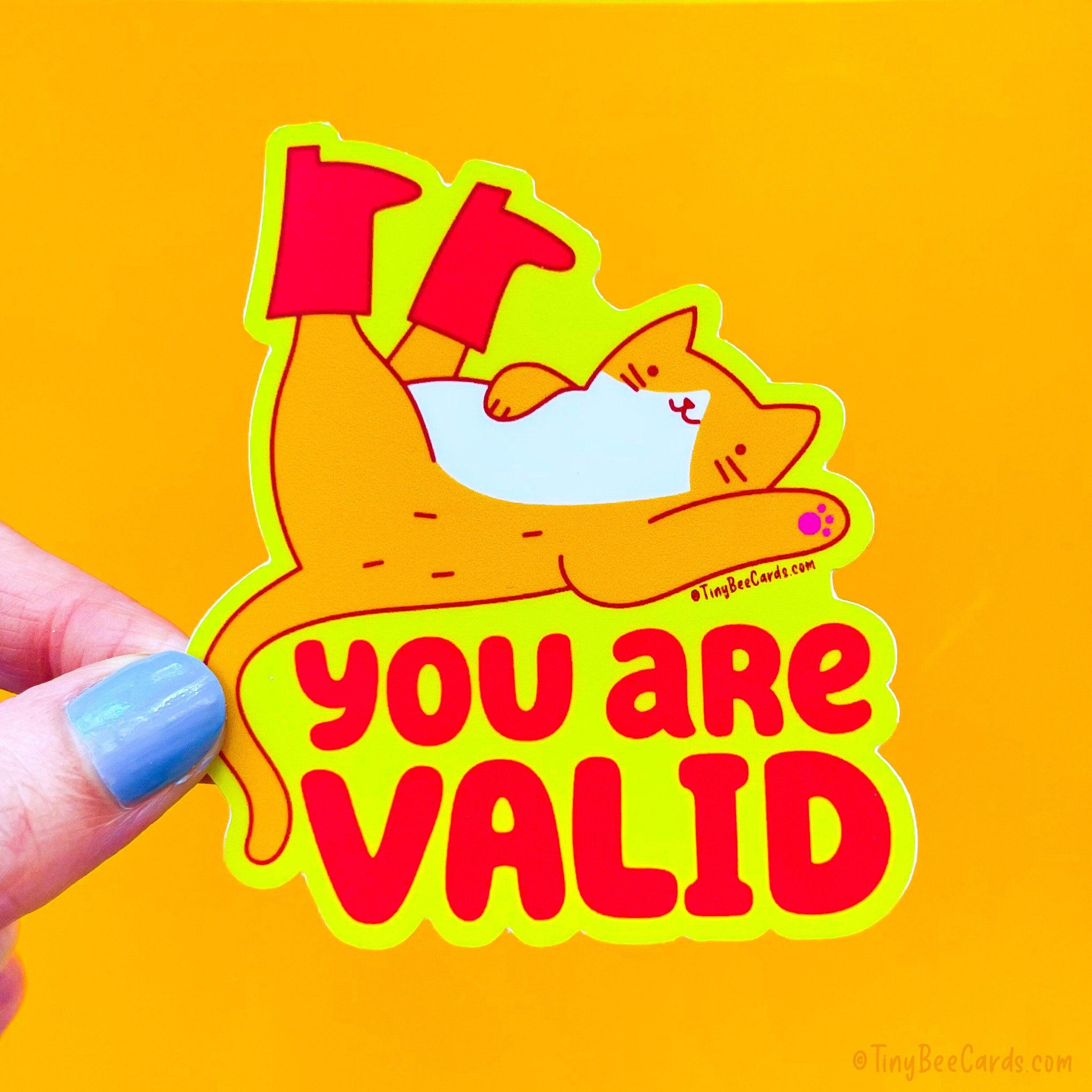 Self Love Cat Sticker "You Are Valid" - mental health sticker, orange cat, validating cat lover gift