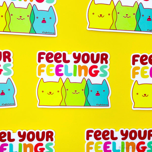 Feel Your Feelings Cat Vinyl Sticker - mental health sticker, self love, water bottle decal, notebook laptop