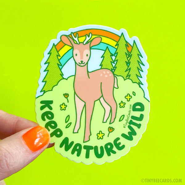 Keep Nature Wild Outdoorsy Deer and Forest Rainbow Vinyl Sticker