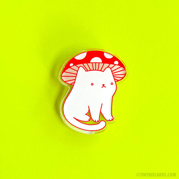 Mushroom Cat Cottagecore Acrylic Pin