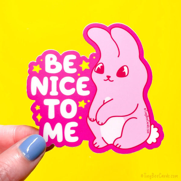 Be Nice to Me Bunny Vinyl Sticker, Hot Pink Cute Funny Waterproof Decal