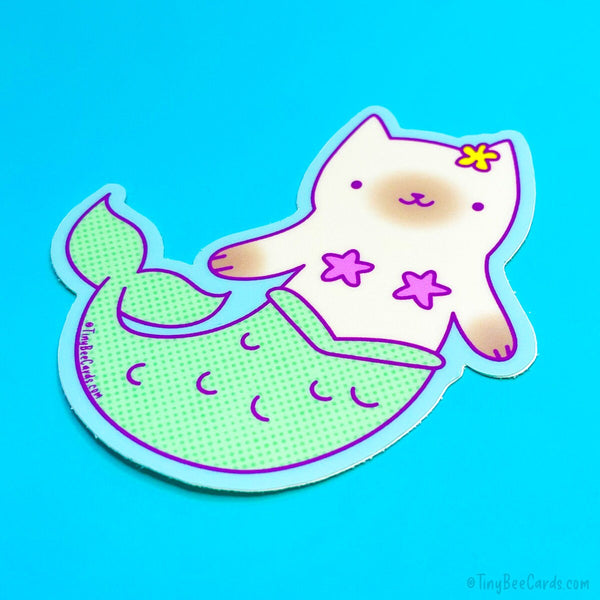 Purrmaid Cat Vinyl Sticker - Cute Cat Mermaid Decal for Water Bottle, Tumbler Etc