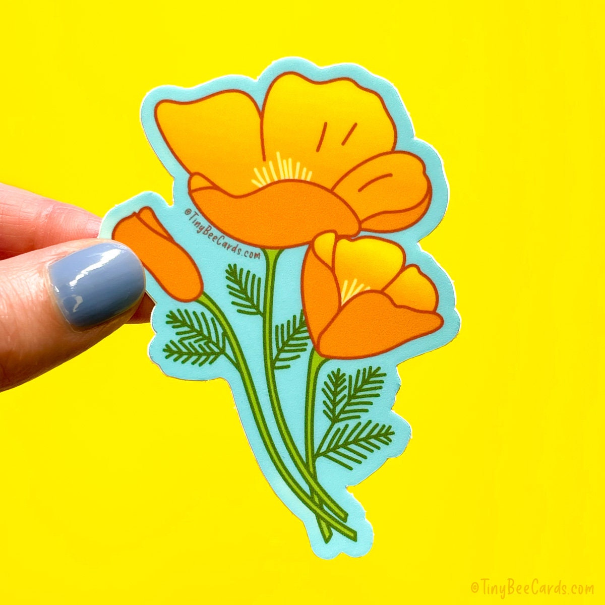 Golden Poppy Vinyl Sticker - California Poppy, Orange Floral Decal for Water Bottle, Laptop Journal Etc