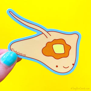 Pancake Stingray Vinyl Sticker - Funny Whimsical Sea Life Decal, Breakfast Flapjack