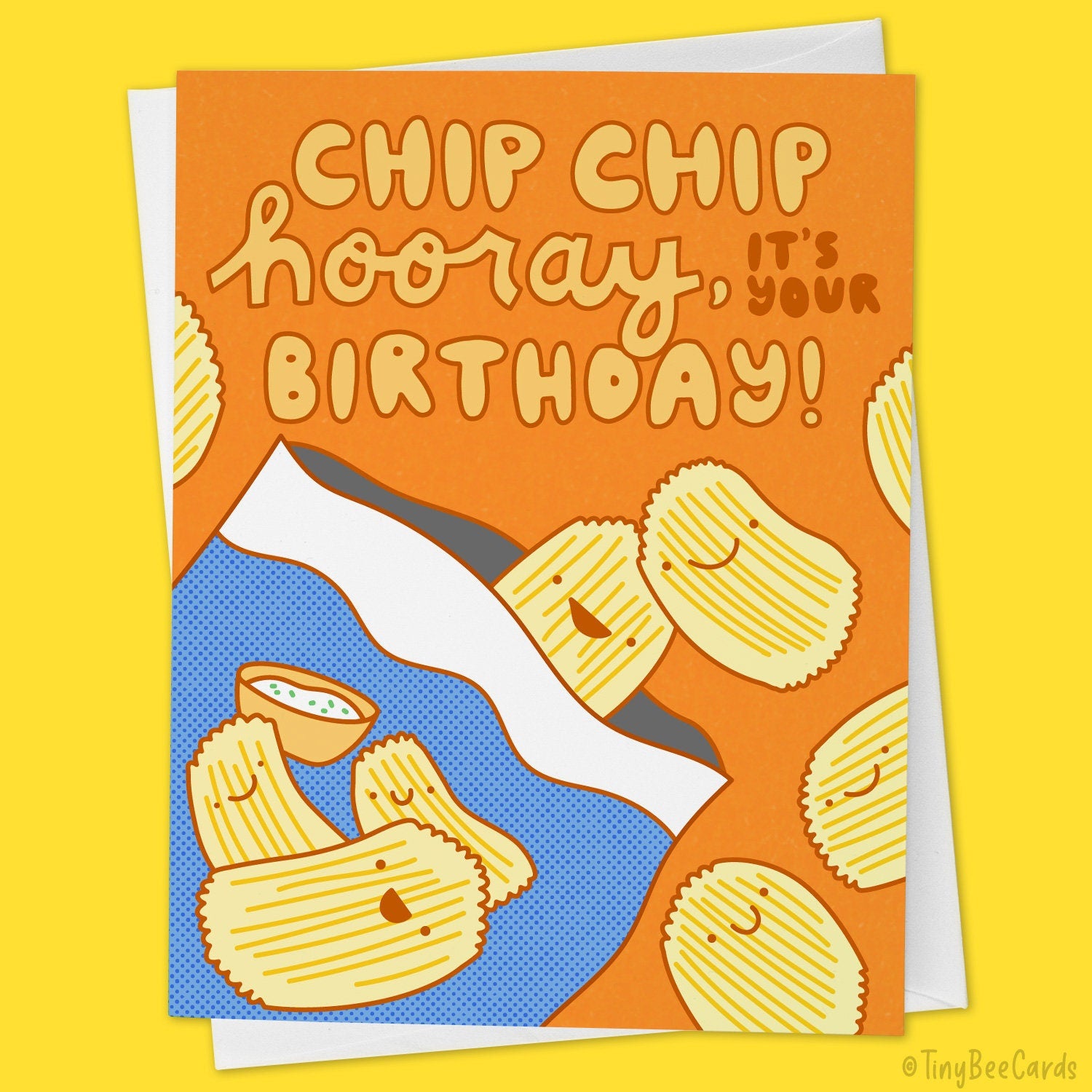 Potato Chips Birthday Card "Chip Chip Hooray, It's Your Birthday!" - Junk Food, Sour Cream and Onion