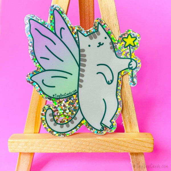 Fairy Cat Glitter Whimsical Vinyl Sticker