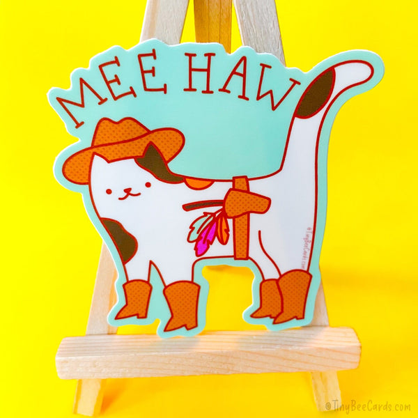 Mee Haw Cowboy Western Cat Vinyl Sticker