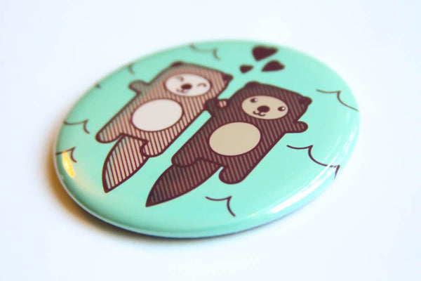 Otters Refrigerator Magnet, Pin, or Pocket Mirror-Button-TinyBeeCards
