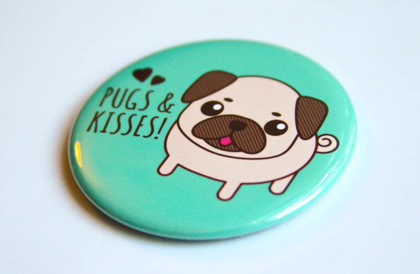 Pug Magnet, Pin, or Pocket Mirror "Pugs & Kisses!"-Button-TinyBeeCards