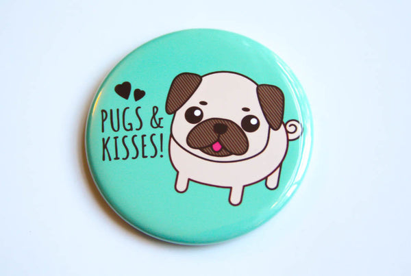 Pug Magnet, Pin, or Pocket Mirror "Pugs & Kisses!"-Button-TinyBeeCards